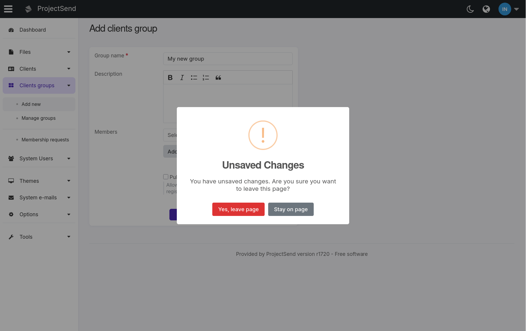 Unsaved Changes Warning