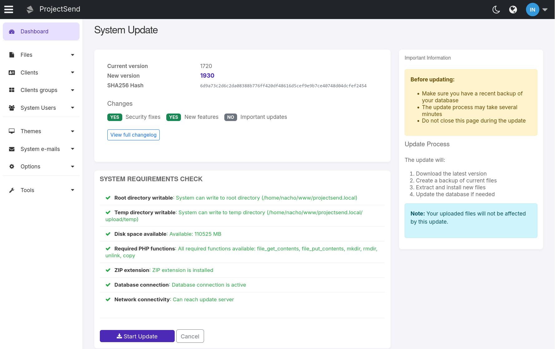 System Auto Update Interface